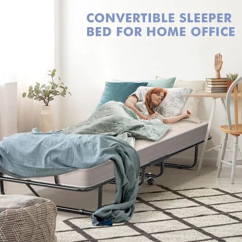 Vista 8 de GORELAX Cama plegable individual con colchón de 4 pulgadas para adultos, juego de cama portátil pequeño con marco de cama de metal, cama plegable
