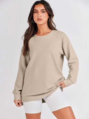 Vista 2 de ANRABESS Sudaderas de manga larga para mujer, cuello redondo, suave, con cremallera lateral, ropa 2023