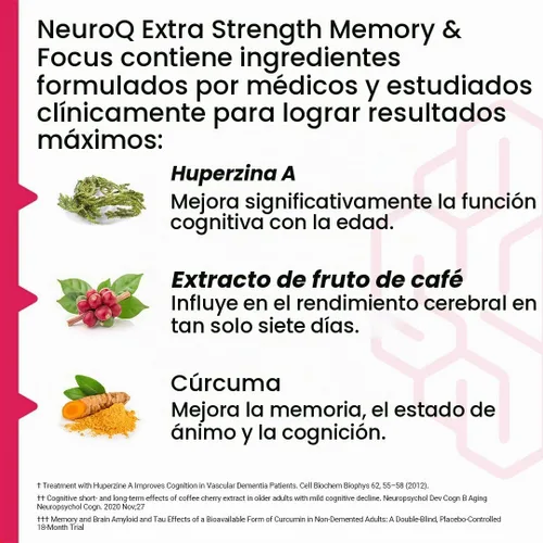 Vista 3 de NeuroQ Memory & Focus Extra Strength - Aumenta el rendimiento cognitivo y la función cerebral - Apoya la neuroprotección y concentración - Huperzina