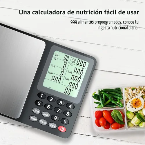 Vista 2 de Fuzion Báscula de cocina de alimentos con calculadora nutricional, 6.6 lb Alta precisión de 0.02 onzas, acero inoxidable, báscula de nutrición