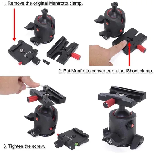 Vista 6 de iShoot Convertidor de abrazadera adaptadora compatible con Manfrotto 200PL 410PL, Arca-Swiss Fit Placa de liberación rápida y cabezal de trípode