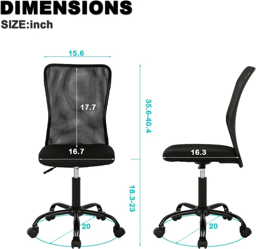 Vista 2 de Silla de oficina sin brazos, silla de oficina ergonómica de malla con respaldo alto con soporte lumbar, sillas de computadora, silla con ruedas