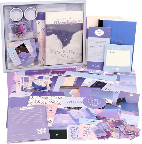 Vista 10 de Draupnir Kit de álbum de recortes estético vintage, kit de diario basura con suministros de diario/álbum de recortes, papelería, cuaderno