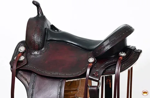 Vista 5 de HILASON Western Horse Gaited Flex Trail Sillín de cuero americano Sillín de caballo Sillín occidental Sillín sin árboles Sillín