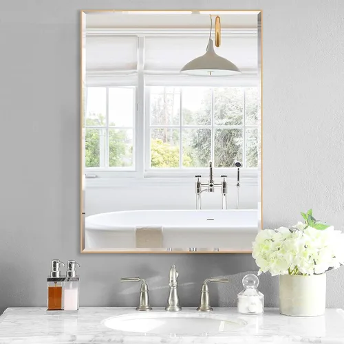 Vista 13 de LEDLUX Espejo de baño negro de 24 x 32 pulgadas, espejo sin cobre, marco de metal, espejo rectangular montado en la pared, espejo moderno