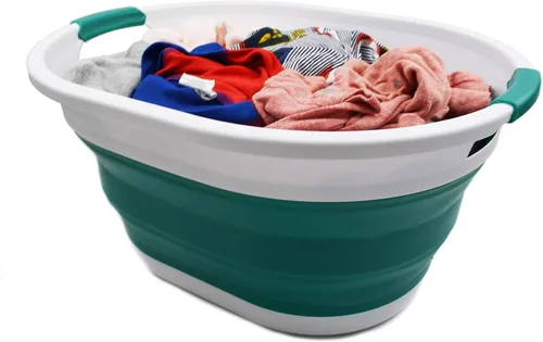 Vista 5 de SAMMART Cesta de lavandería de plástico plegable de 32L (8.4 galones) - Contenedor/organizador de almacenamiento plegable - Tina de lavado portátil