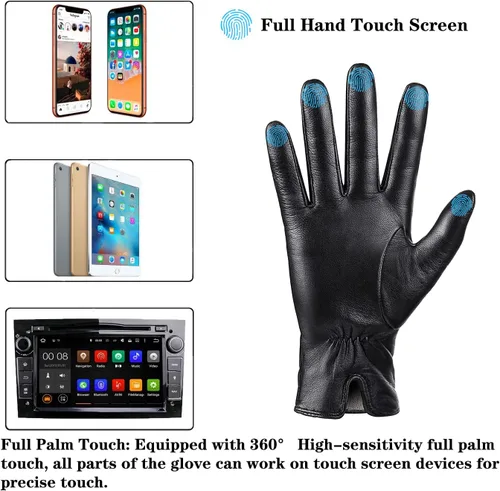 Vista 5 de Guantes de piel de oveja genuina para mujer, guantes de invierno cálidos para pantalla táctil, con forro de cachemira, guantes de vestir