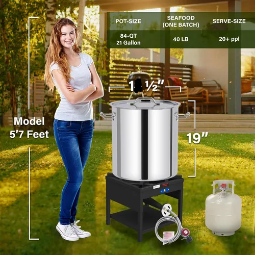 Vista 4 de ARC - Olla de acero inoxidable de 84 cuartos con freidora de propano de 200,000 BTU, olla para hervir mariscos, olla para hervir cangrejo, olla