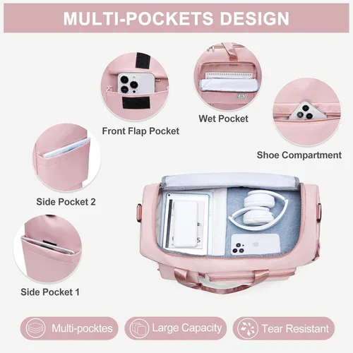 Vista 251 de Pequeña bolsa de gimnasio para mujer, bolsa de viaje con compartimento para zapatos