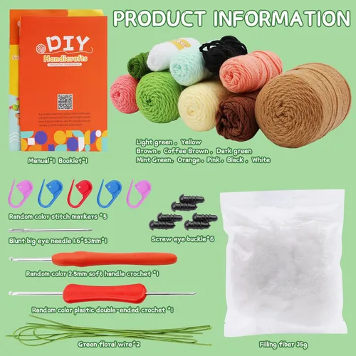 Vista 2 de WONVOC Kit de ganchillo para plantas, kit de plantas de ganchillo para principiantes, kit de ganchillo para adultos, con ganchillos, suministros