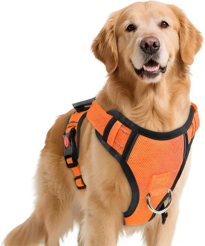 Vista 8 de Arnés para perro sin tirón con 2 clips de correa, chaleco reflectante ajustable y acolchado con asa, chaleco Oxford transpirable sin