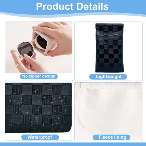 Vista 3 de Estuche para lentes de sol suaves para mujer, 4 piezas, portátil, con parte superior apretable, a cuadros
