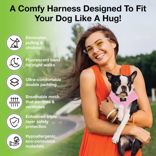 Vista 2 de EcoBark Arnés para perro - Arnés de máxima comodidad ecológico - Lujoso chaleco de malla suave - Arnés sobre la cabeza sin tirones ni