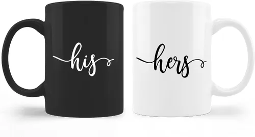 Vista 6 de Kunlisa Juego de tazas de café para él y ella, regalo de compromiso de boda para parejas, recién casados, marido y esposa, tazas a juego para negro