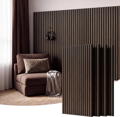 Vista 17 de Amsleekey Paquete de 4 paneles de pared de listones de madera acústica de Teca