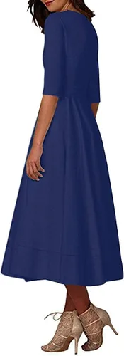 Vista 2 de luolandi Vestidos de noche con cuello en V y media manga de satén para mujer
