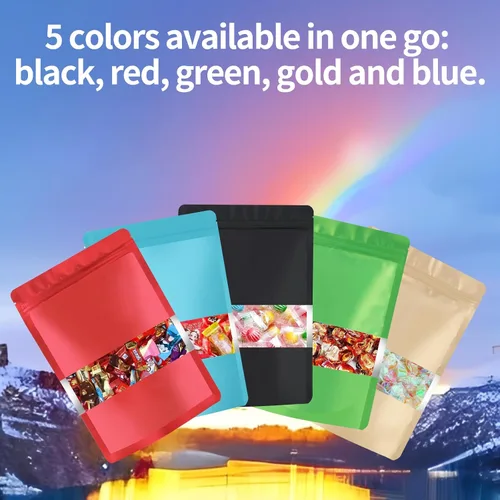 Vista 3 de 100 bolsas de Mylar de 4 x 6 pulgadas con ventana mate para almacenamiento de alimentos, bolsa de 5 colores mixtos a prueba de olores, bolsas