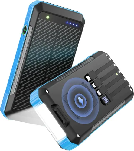 Vista 9 de Cargador portátil inalámbrico de 33800 mAh con 4 cables integrados, batería de carga rápida con 7 salidas, 4 entradas, linterna LED de campamento