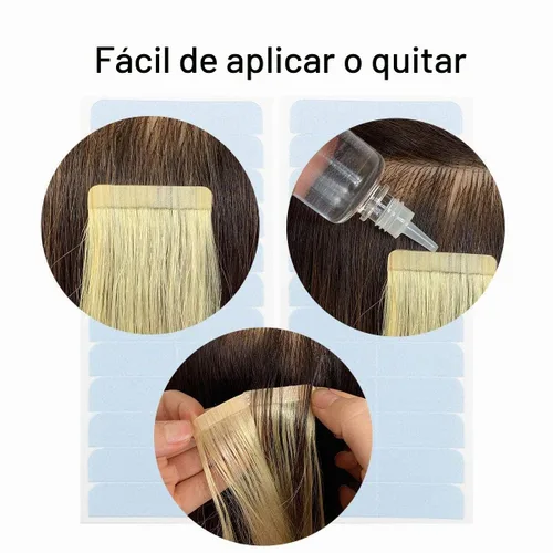 Vista 6 de YILITE 60 extensiones de cabello, cinta azul de repuesto de 1.6 x 0.3 in, adhesivo de doble cara para extensiones de cabello adhesivas