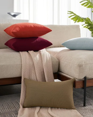 Vista 3 de Mixhug Juego de 2 fundas de almohada decorativas de lino para sofá y cama, cojín lumbar, color marrón claro, 12 x 20 pulgadas