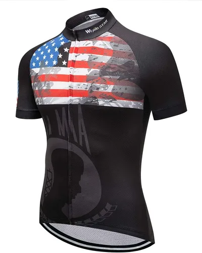 Vista 33 de Maillot de ciclismo de manga corta estilo USA Bike Tops con bolsillo raya reflectante 1cd8111