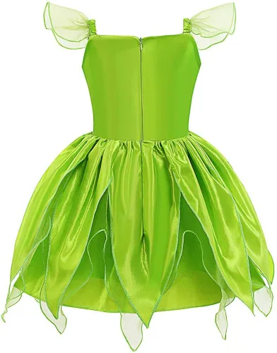 Vista 3 de Szytypyl Disfraz de Tinkerbell para niñas, Halloween, fiesta de cumpleaños, vestido de hadas con orejas y alas de Pixie