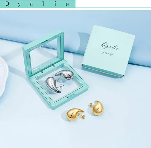 Vista 5 de Qyalie Aretes de aro de oro grueso para mujer, aretes de lágrima de moda, grandes, gruesos, ligeros, chapados en oro de 18 quilates, joyería