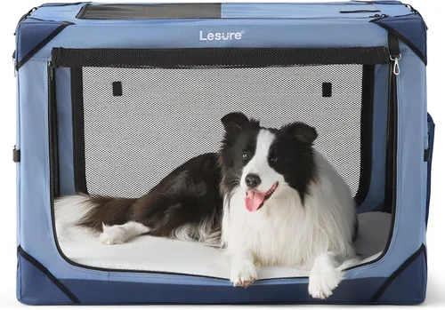 Vista 11 de Lesure Jaula Plegable para Perros - Perrera de Viaje Portátil para Perros Medianos, Jaula para Mascotas de 4 Puertas con Ventanas de Malla