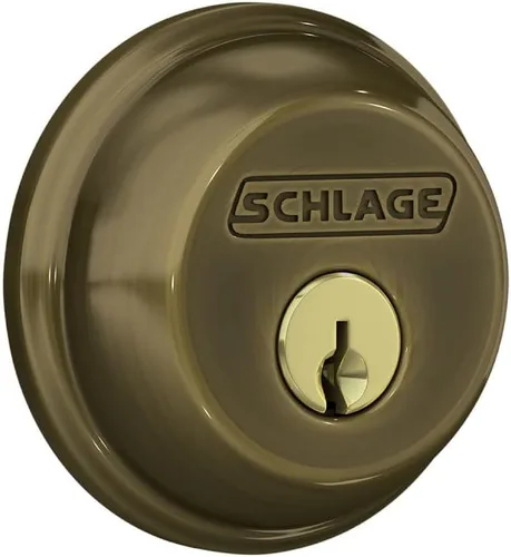Vista 16 de Schlage Single Cylinder Front Door Deadbolt, Aged Bronze Cerrojo de un solo cilindro con llave exterior y giro en el interior, ajuste universal