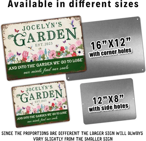 Vista 6 de Letreros de metal personalizados con nombre hechos en Estados Unidos, letrero de jardín vintage personalizado, impermeable, vintage, impresión