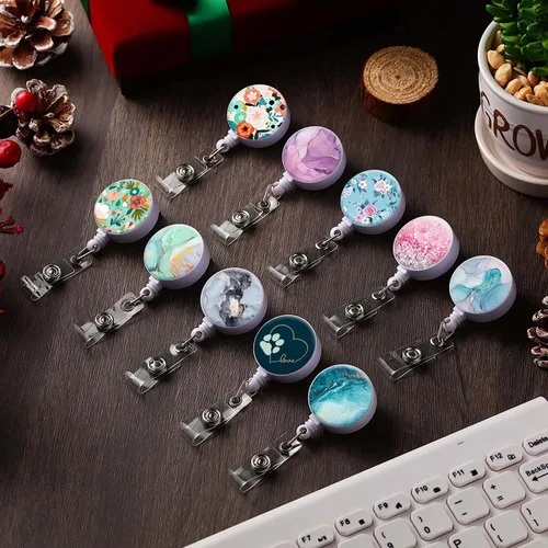 Vista 7 de Carrete de insignia retráctil lindo porta insignias con clip de cocodrilo carretes de insignia decorativos con nombre de enfermera en porta tarjetas