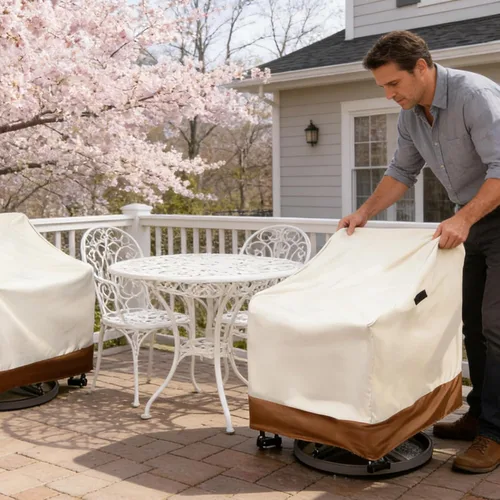 Vista 2 de RosieLily Fundas para sillas de exterior, fundas para sillas de patio, impermeables, 600D, resistentes, apilables, para muebles de patio, estándar