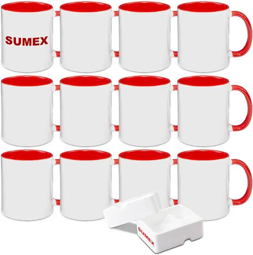 Vista 8 de Sumex Tazas de sublimación de 11 onzas, juego de 12 tazas de café de cerámica para té, leche, café con leche, interior azul y mango