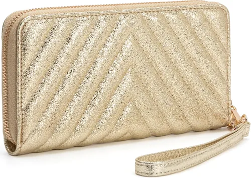 Vista 9 de Brentano Cartera delgada de cuero vegano con cremallera única bordada Chevron con correa extraíble para la muñeca Beige almendra