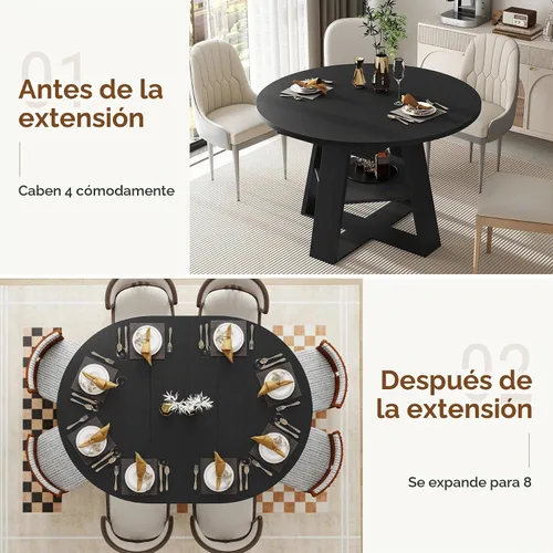 Vista 9 de Aivermel Mesa de comedor ovalada extensible de 43.3 a 59 pulgadas para 4-6, mesa de comedor redonda de madera de ingeniería con almacenamiento