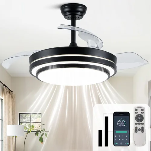 Vista 12 de Bella Depot Ventilador de techo retráctil con luces y control remoto con 3 cambios de color, opciones de temporización, silencioso y silencioso