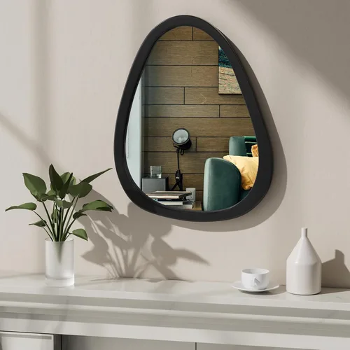 Vista 2 de Espejo de pared irregular de 22.5" x 17.5", espejo con marco de madera negra, espejo de pared asimétrico para sala de estar, dormitorio, baño