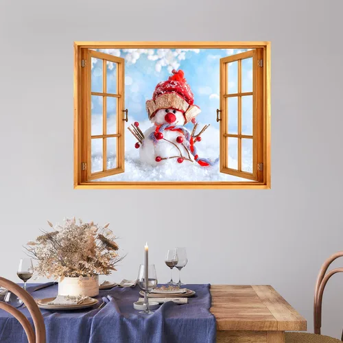 Vista 30 de wall26 Adhesivo de Pared Papá Noel Llevando Regalos Ventana Abierta Mural, No Se Despega y No Se Pega, Papel Tapiz No Tejido Decorativo