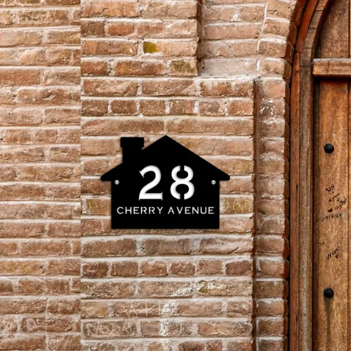 Vista 7 de Letrero de número de casa con forma de casa contemporánea personalizada con números y nombre de calle, placa de forma de casa, placa de dirección