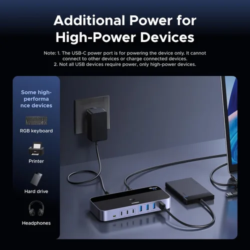 Vista 5 de UGREEN Interruptor USB 3.2 de 2 entradas y 7 salidas, interruptor de 10 Gbps para computadoras A o C compartiendo todos los dispositivos (4 A+3 C)