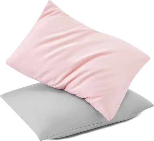 Vista 23 de TILLYOU Paquete de 2 fundas de almohada para niños pequeños con cierre de sobre, 13" x 18" de microfibra sedosa y suave, fundas de almohada de viaje