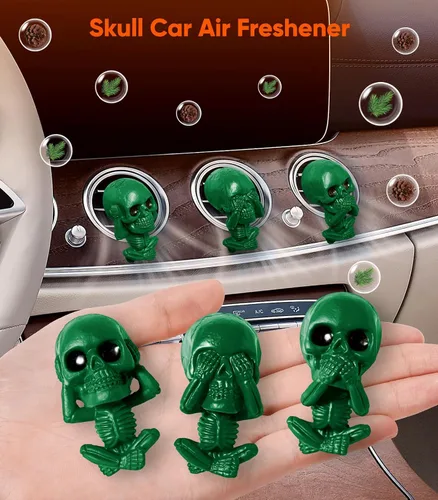 Vista 2 de Clips de ventilación de calavera para ambientador de coche, decoración interior gótica, accesorios de tablero de esqueleto de Halloween góticos Verde
