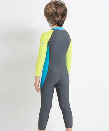 Vista 6 de LUCKYLUAN Traje de baño de cuerpo completo para niños y niñas, bloque de color, de una pieza, UPF 50, manga larga, protección contra erupciones