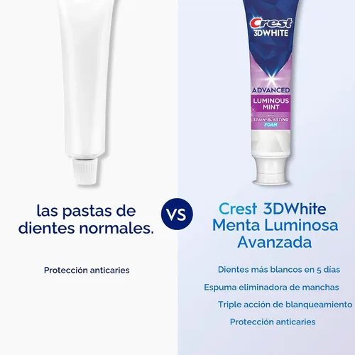 Vista 4 de Pasta de dientes blanqueadora Crest 3D White Advanced Luminous Mint, Pasta de dientes Crest, 3.7 oz Paquete de 4 – Ayuda a eliminar manchas