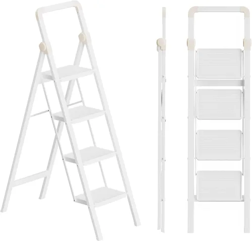 Vista 22 de SOLADDER Escalera plegable de 3 escalones, taburete pequeño para adultos, escalera de hierro antideslizante portátil con pedales anchos para uso