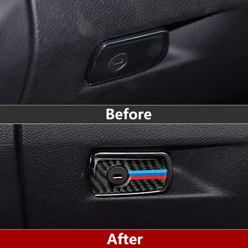 Vista 3 de Adhesivo de caja de guantes de coche, caja de almacenamiento con acabado de fibra de carbono, compatible con accesorios BMW F30 F31 F34 3GT F32 F33