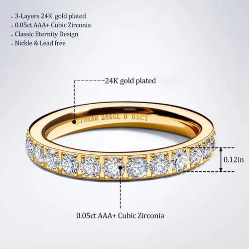 Vista 2 de JINEAR 3mm Wedding Bands for Women Eternity Ring 18K Gold Plated Cubic Zirconia Engagement Rings Stackable Anniversary Promise Statement Ring Gift