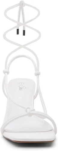 Vista 2 de Shoe Land SL-Sweets - Sandalias de tacón bajo con cordones para mujer, sandalias de tacón corto con tiras de amarre grueso, sandalias de tacón corto