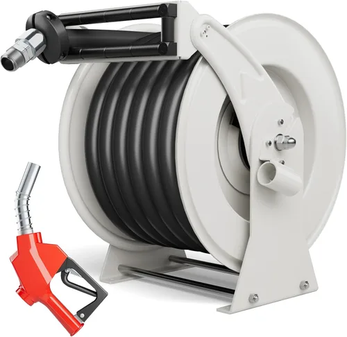 Vista 12 de Carrete de manguera de combustible de 1 pulgada x 33 pies, construcción de acero resistente de 300 PSI con boquilla de reabastecimiento, carrete