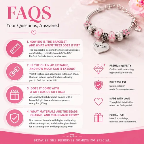 Vista 6 de Pulsera Big Sister - Joyería rosa para niñas